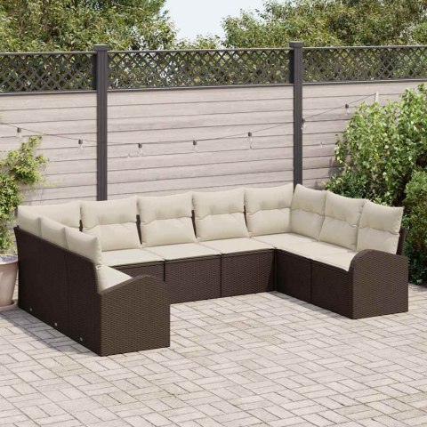 Zestaw Sof z poduszką 9 pcs Brązowy Rattan poli