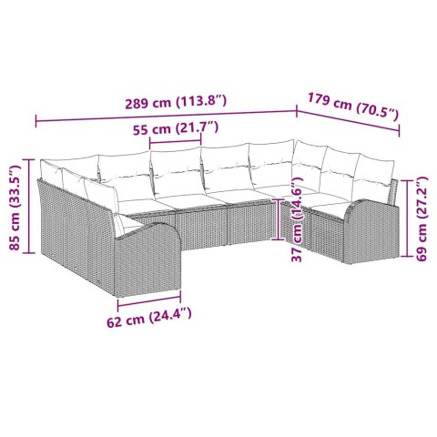 Zestaw Sof z poduszką 9 pcs Brązowy Rattan poli