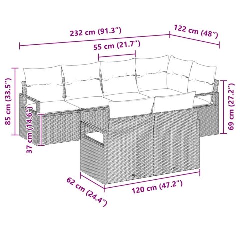 Zestaw Sof 7 pcs Beżowy polirattan