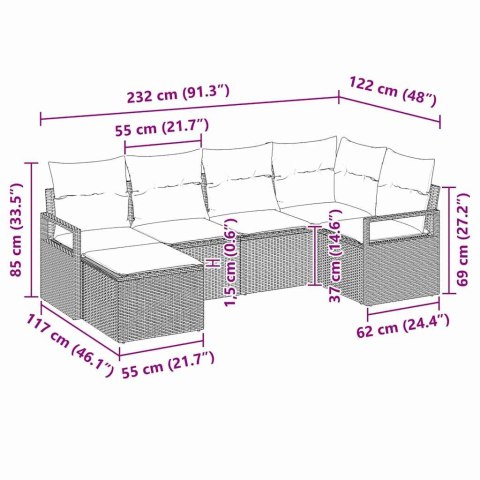 Zestaw Sof z poduszką 6 pcs Beżowy polirattan