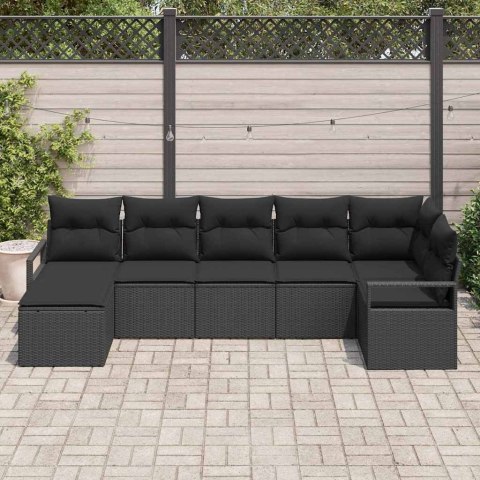 Zestaw Sof z poduszką 7 pcs Czarny polirattan