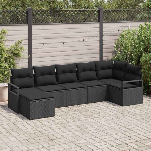Zestaw Sof z poduszką 7 pcs Czarny polirattan