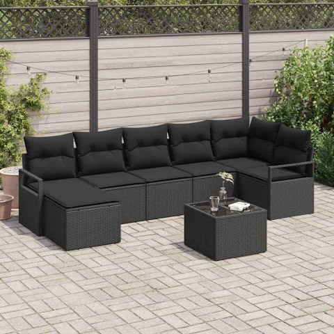 Zestaw Sof z poduszką 8 pcs Czarny polirattan