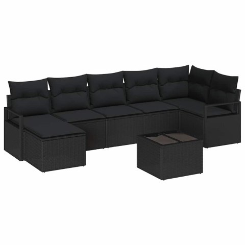 Zestaw Sof z poduszką 8 pcs Czarny polirattan