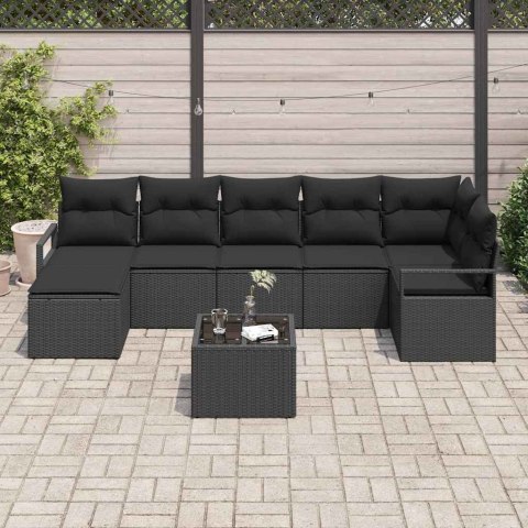 Zestaw Sof z poduszką 8 pcs Czarny polirattan