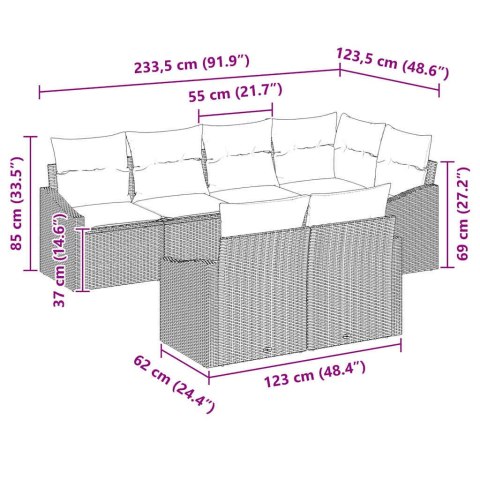 Zestaw Sof z poduszką 7 pcs Beżowy polirattan