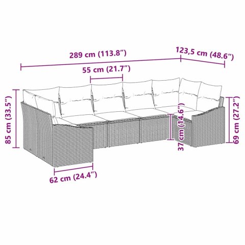 Zestaw Sof z poduszką 7 pcs Brązowy polirattan