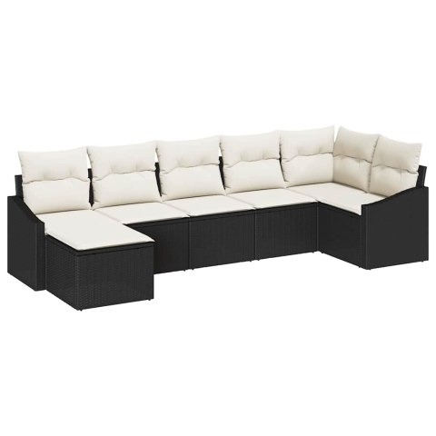 Zestaw Sof z poduszką 7 pcs Czarny polirattan