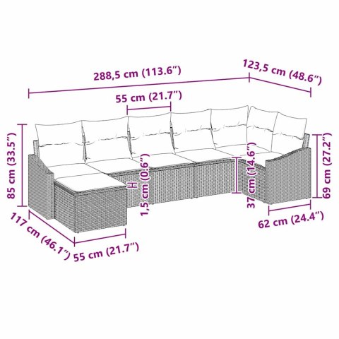 Zestaw Sof z poduszką 7 pcs Czarny polirattan