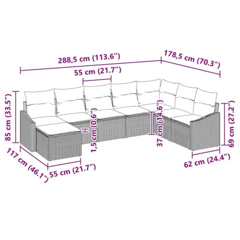 Zestaw Sof z poduszką 8 pcs Beżowy polirattan