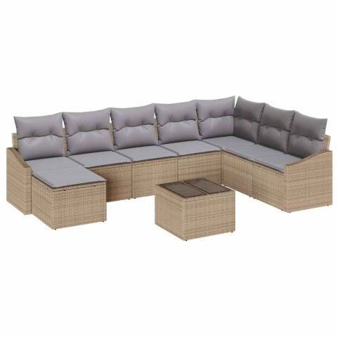 Zestaw Sof z poduszką 9 pcs Beżowy polirattan