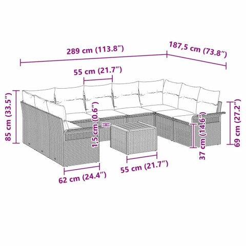 Zestaw Sof na Ogród 10 pcs Czarny Polirattan