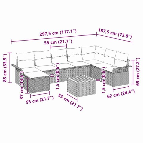 Zestaw Sof na Ogród 9 pcs Beżowy Polirattan