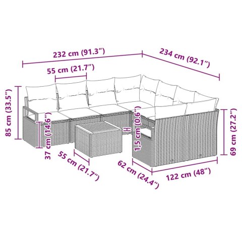 Zestaw Sof na Ogród z poduszką 9 pcs Beżowy Polirattan