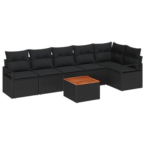 Zestaw Sof na Ogród z poduszką 7 pcs Czarny Polirattan
