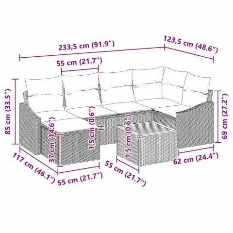Zestaw Sof na Ogród z poduszką 8 pcs Beżowy Polirattan