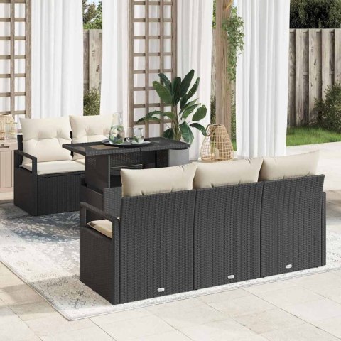 Zestaw Sof z poduszką 6 pcs Czarny polirattan