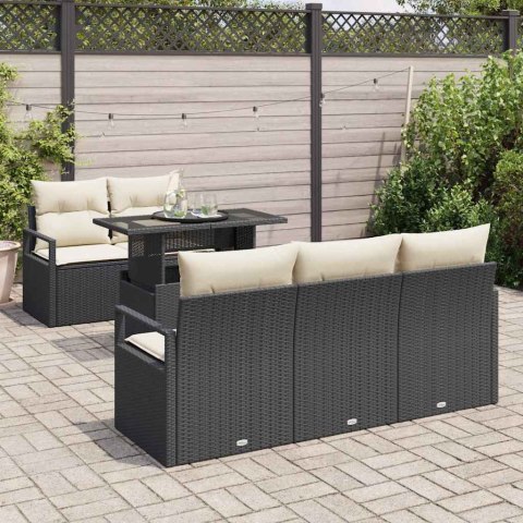 Zestaw Sof z poduszką 6 pcs Czarny polirattan