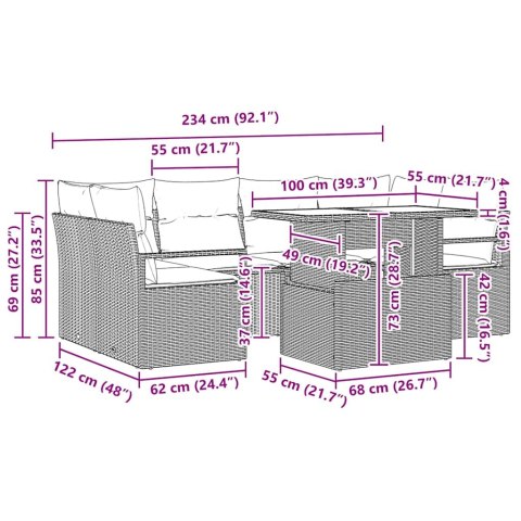 Zestaw Sof z poduszką 7 pcs Brązowy polirattan