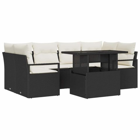 Zestaw Sof z poduszką 7 pcs Czarny polirattan