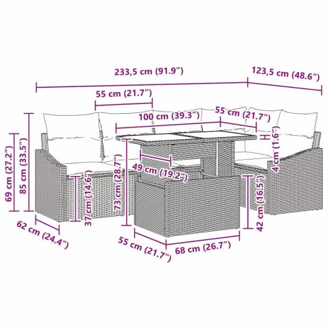 Zestaw Sof na Ogród z poduszką 6 pcs beżowo-jasnoszary