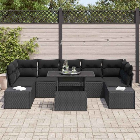 Zestaw Sof z poduszką 8 pcs Czarny polirattan