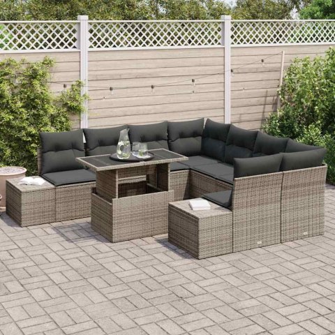 Zestaw Sof z poduszką 9 pcs Szary polirattan
