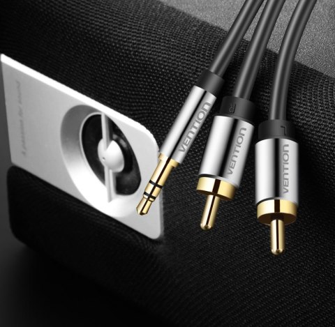 Kabel audio 3,5 mm męski na 2RCA męski 3 m czarny