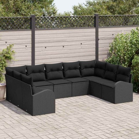 Zestaw Sof na Ogród z poduszką 9 pcs Czarny Polirattan