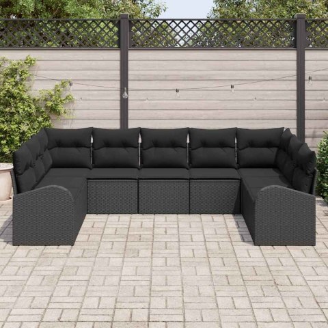 Zestaw Sof na Ogród z poduszką 9 pcs Czarny Polirattan