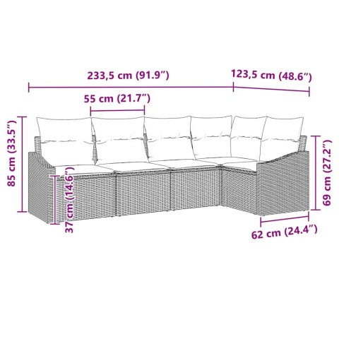 Zestaw Sof z poduszką 5 pcs Brązowy i Kremowy polirattan