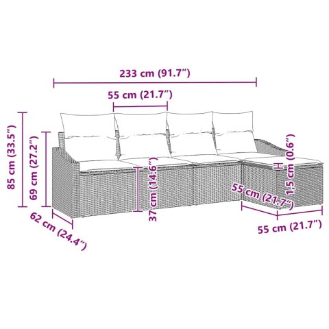 Zestaw Sof z poduszką z przechowywaniem 5 pcs Czarny polirattan