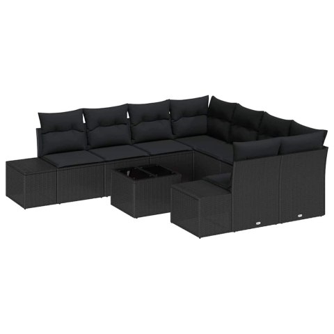 Zestaw Sof na Ogród z poduszką 9 pcs Czarny polirattan