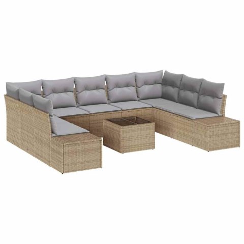 Zestaw Sof na Ogród 10 pcs Beżowy i jasnoszary Rattan poli