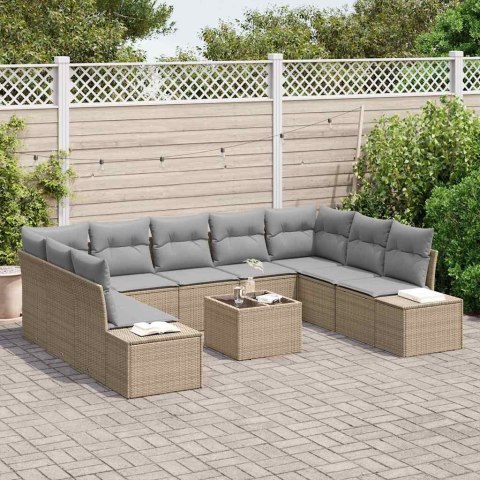 Zestaw Sof na Ogród 10 pcs Beżowy i jasnoszary Rattan poli