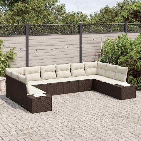 Zestaw Sof na Ogród 10 pcs Brązowy i kremowy Rattan poli