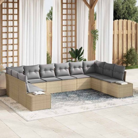 Zestaw Sof na Ogród 10 pcs beżowo-jasnoszary Rattan poli