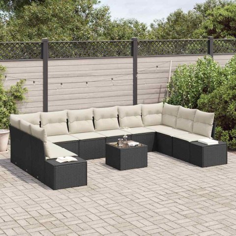 Zestaw Sof na Ogród 11 pcs Czarny i kremowy Rattan poli