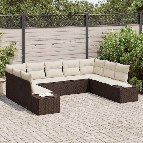 Zestaw Sof na Ogród 9 pcs Brązowy i kremowy Rattan poli