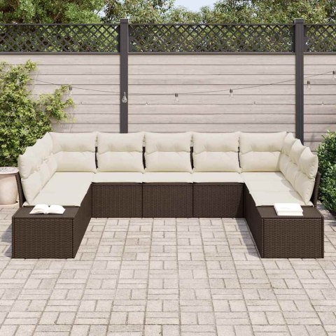 Zestaw Sof na Ogród 9 pcs Brązowy i kremowy Rattan poli