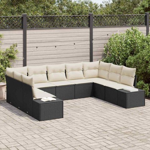 Zestaw Sof na Ogród 9 pcs Czarny i kremowy Rattan poli