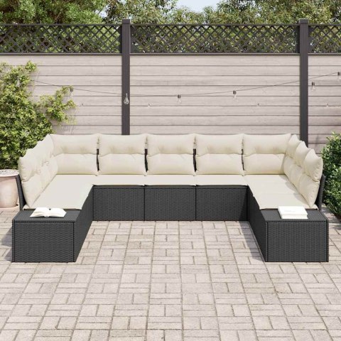 Zestaw Sof na Ogród 9 pcs Czarny i kremowy Rattan poli