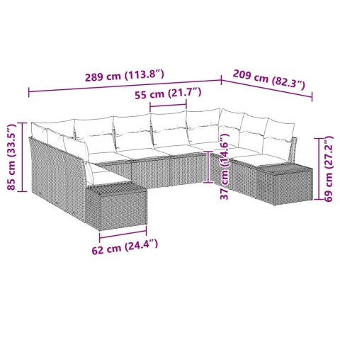 Zestaw Sof na Ogród 9 pcs Czarny i kremowy Rattan poli