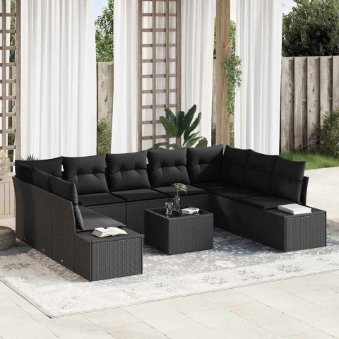 Zestaw Sof na Ogród z poduszką 10 pcs Czarny Rattan poli