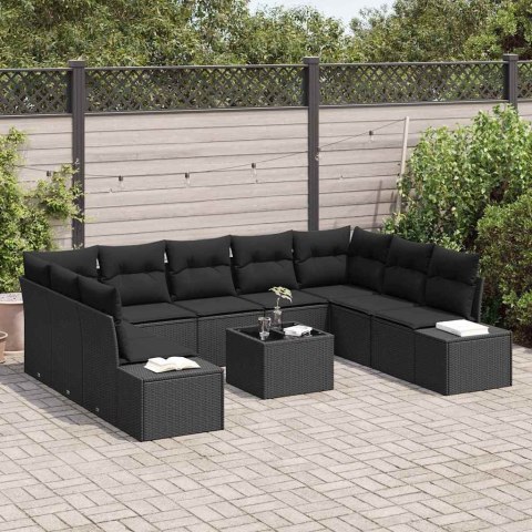 Zestaw Sof na Ogród z poduszką 10 pcs Czarny Rattan poli