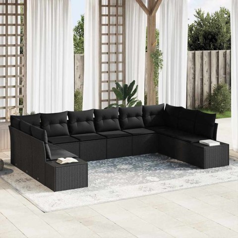 Zestaw Sof na Ogród z poduszką 10 pcs Czarny Rattan poli