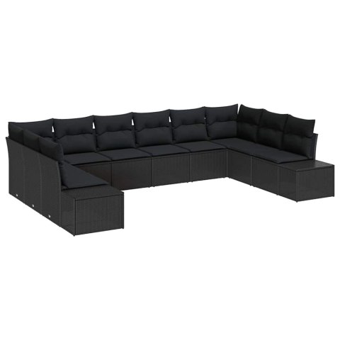 Zestaw Sof na Ogród z poduszką 10 pcs Czarny Rattan poli