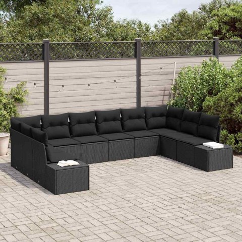 Zestaw Sof na Ogród z poduszką 10 pcs Czarny Rattan poli