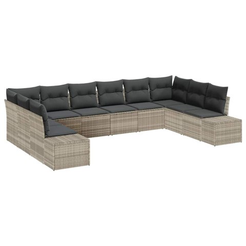 Zestaw Sof na Ogród z poduszką 10 pcs Jasnoszary Rattan poli