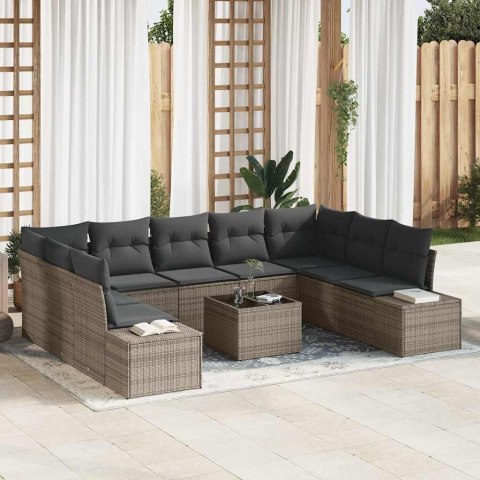 Zestaw Sof na Ogród z poduszką 10 pcs Szary Rattan poli